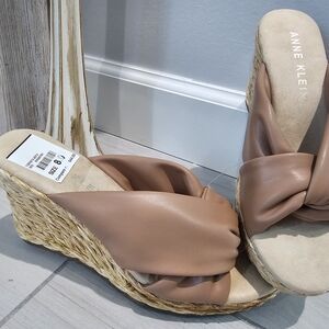 Anne Klein Women's Brown Wedge Slides Sandals Size 8